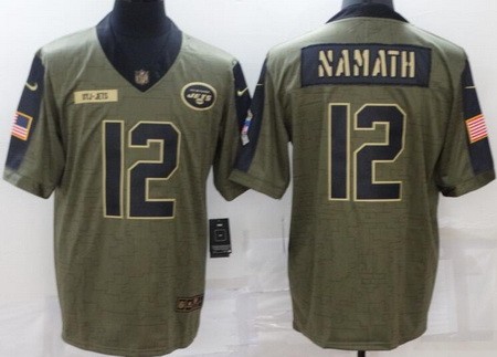 Men's New York Jets #12 Joe Namath Limited Olive 2021 Salute To Service Jersey