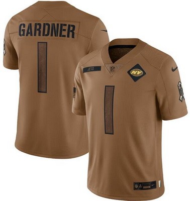 Men's New York Jets #1 Sauce Gardner Limited Brown 2023 Salute To Service Jersey