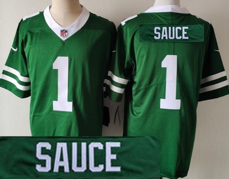 Men's New York Jets #1 Sauce Gardner Limited Green Nickname Sauce Vapor Jersey