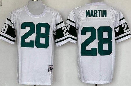 Men's New York Jets #28 Curtis Martin White Throwback Jersey