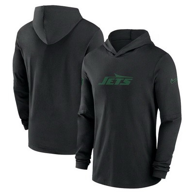 Men's New York Jets Black Sideline Hoodie Performance Long Sleeve T Shirt