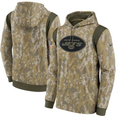 Men's New York Jets Olive 2021 Salute To Service Therma Performance Pullover Hoodie