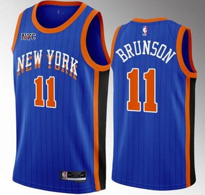 Men's New York Knicks #11 Jalen Brunson Blue 2023 City Icon Heat Press Jersey