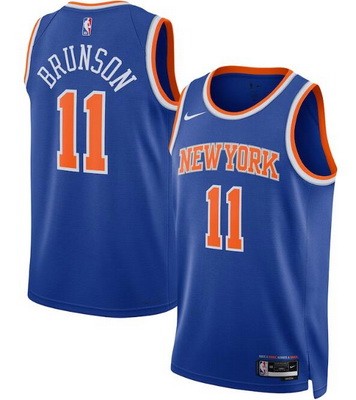 Men's New York Knicks #11 Jalen Brunson Blue 2023 Icon Heat Press Jersey