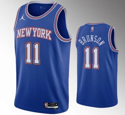 Men's New York Knicks #11 Jalen Brunson Blue Statement Icon Heat Press Jersey