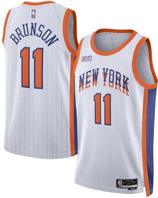 Men's New York Knicks #11 Jalen Brunson White 2024 City Heat Press Jersey