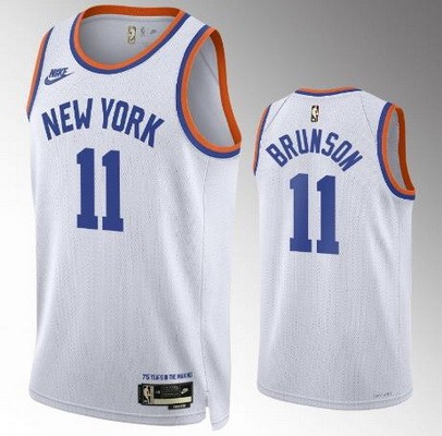 Men's New York Knicks #11 Jalen Brunson White Classic Icon Heat Press Jersey