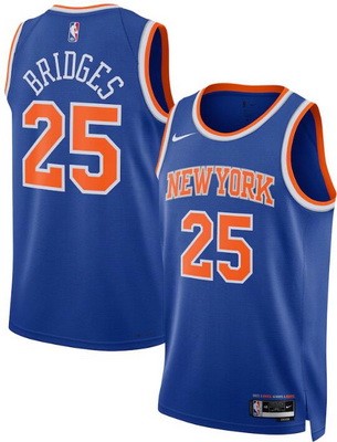 Men's New York Knicks #25 Mikal Bridges Blue Heat Press Jersey