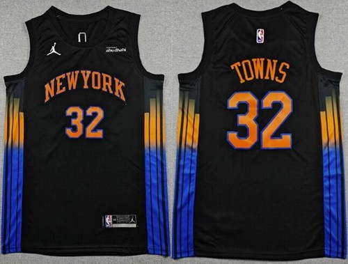 Men's New York Knicks #32 Karl Anthony Towns Black 2025 Statement Sponsor Swingman Jersey