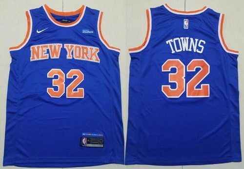 Men's New York Knicks #32 Karl Anthony Towns Blue Sponsor Swingman Jersey