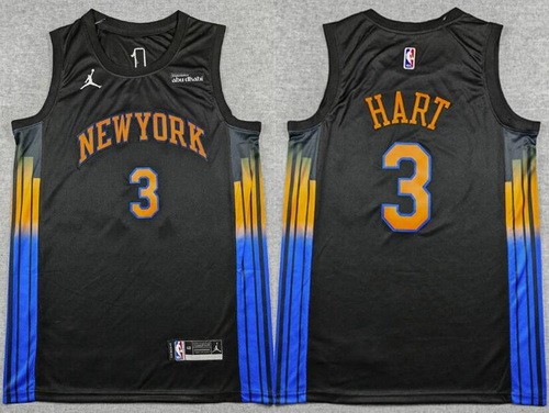 Men's New York Knicks #3 Josh Hart Black 2025 Statement Sponsor Swingman Jersey