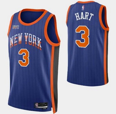 Men's New York Knicks #3 Josh Hart Blue 2023 City Icon Heat Press Jersey