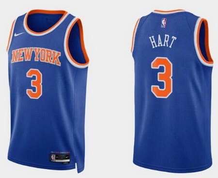 Men's New York Knicks #3 Josh Hart Blue 2023 Icon Heat Press Jersey