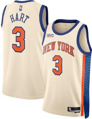 Men's New York Knicks #3 Josh Hart Cream 2025 City Heat Press Jersey