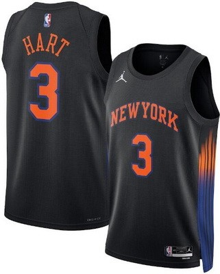 Men's New York Knicks #3 Josh Hart Navy Statement Heat Press Jersey