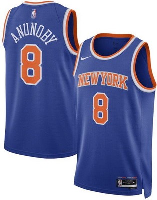Men's New York Knicks #8 OG Anunoby Blue Heat Press Jersey