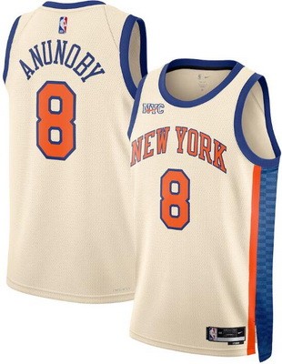 Men's New York Knicks #8 OG Anunoby Cream 2025 City Heat Press Jersey