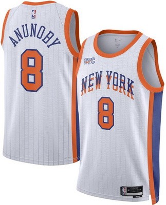 Men's New York Knicks #8 OG Anunoby White 2024 City Heat Press Jersey