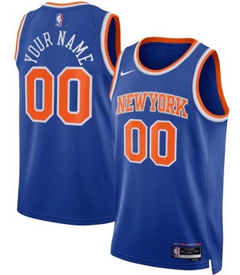 Men's New York Knicks Custom Blue 2023 Icon Heat Press Jersey