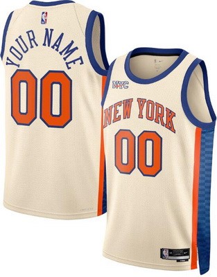Men's New York Knicks Custom Cream 2025 City Heat Press Jersey
