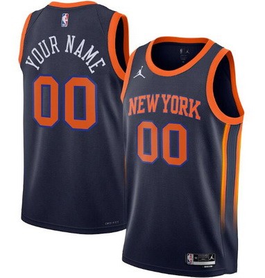 Men's New York Knicks Custom Navy 2022 Statement Icon Heat Press Jersey
