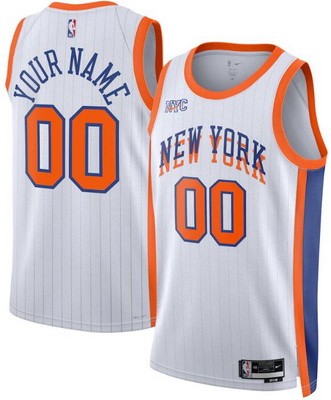 Men's New York Knicks Custom White 2024 City Heat Press Jersey