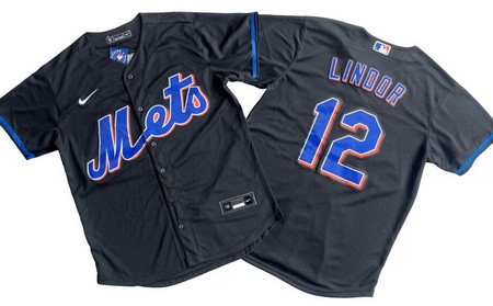 Men's New York Mets #12 Francisco Lindor Black Alternate Cool Base Jersey