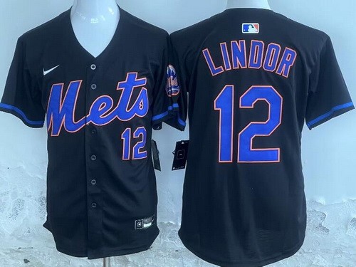 Men's New York Mets #12 Francisco Lindor Black Limited Jersey