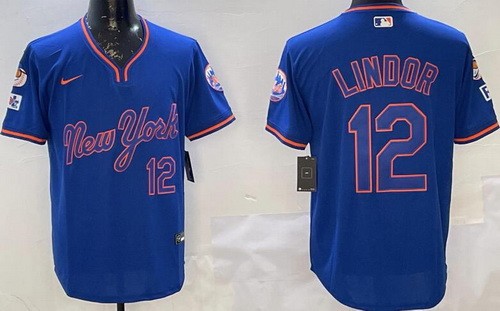 Men's New York Mets #12 Francisco Lindor Blue Alternate Cool Base Jersey