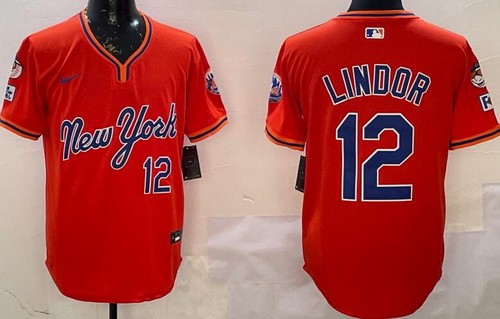 Men's New York Mets #12 Francisco Lindor Orange Alternate Cool Base Jersey