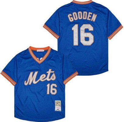 Men's New York Mets #16 Dwight Gooden Blue 1983 Throwback Jersey
