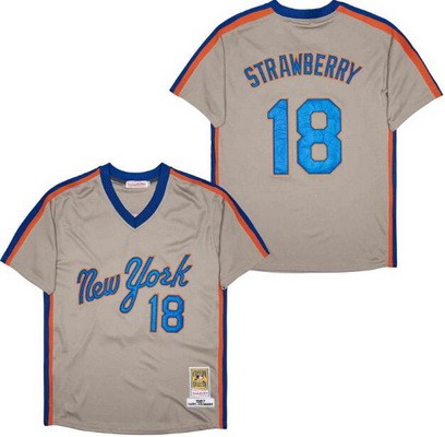 Men's New York Mets #18 Darryl Strawberry Gray 1987 Throwback Jersey