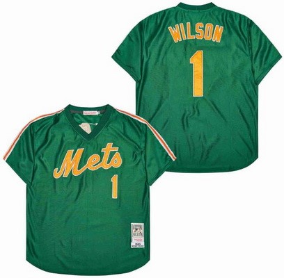 Men's New York Mets #1 Mookie Wilson Green 1985 Throwback Jersey
