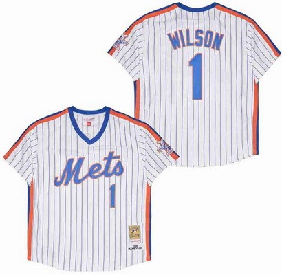 Men's New York Mets #1 Mookie Wilson White 1986 Throwback Jersey