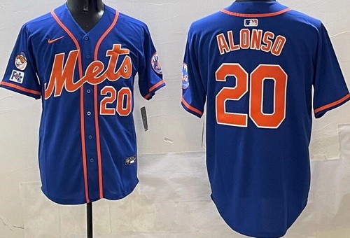 Men's New York Mets #20 Pete Alonso Blue 3 Patches Limited Jersey