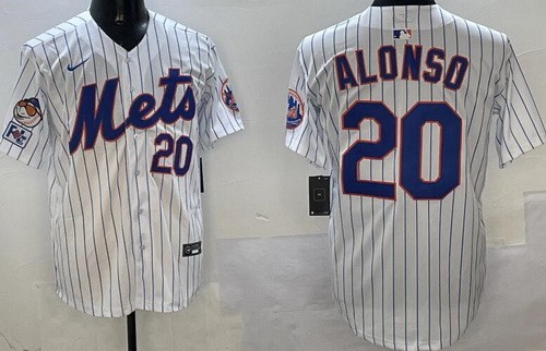 Men's New York Mets #20 Pete Alonso White 3 Patched Limited Jersey