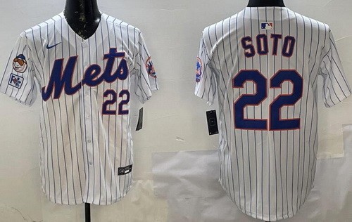 Men's New York Mets #22 Juan Soto White 3 Patches Limited Jersey