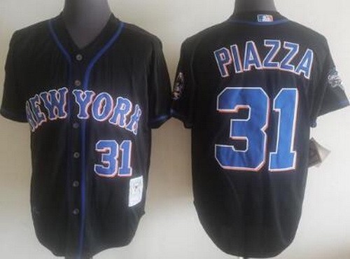 Men's New York Mets #31 Mike Piazza Black Throwback Jersey