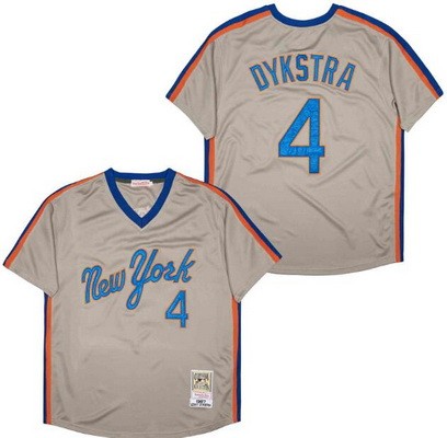 Men's New York Mets #4 Lenny Dykstra Gray 1987 Throwback Jersey