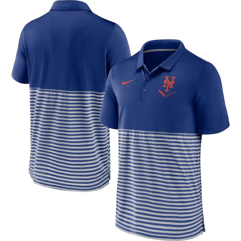 Men's New York Mets Blue Stripes Patchwork Polo