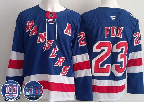 Men's New York Rangers #23 Adam Fox Blue 100th Authentic Jersey