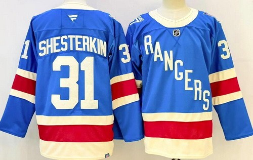 Men's New York Rangers #31 Igor Shesterkin Blue Centennial Authentic Jersey