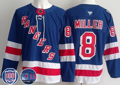 Men's New York Rangers #8 Jacob Trouba Blue 100th Authentic Jersey