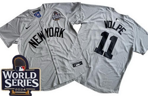 Men's New York Yankees #11 Anthony Volpe Gray Player Name 2024 World Series Limited Jersey