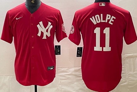 Men's New York Yankees #11 Anthony Volpe Red Fashion Cool Base Jersey