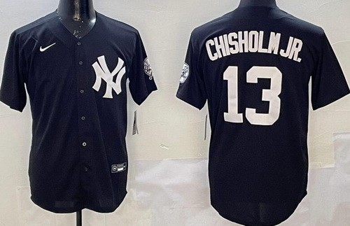 Men's New York Yankees #13 Jazz Chisholm Jr Black Throwback Cool Base Jersey