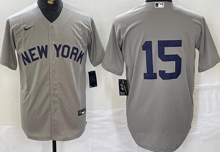 Men's New York Yankees #15 Thurman Munson Gray Field of Dreams Cool Base Jersey