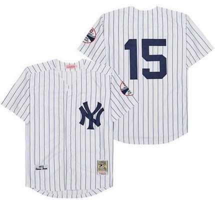 Men's New York Yankees #15 Thurman Munson White 1973 Throwback Jersey