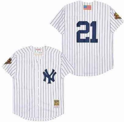 Men's New York Yankees #21 Paul O'Neill White Throwback Jersey