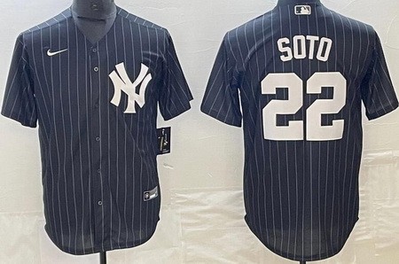 Men's New York Yankees #22 Juan Soto Black Stripes Cool Base Jersey